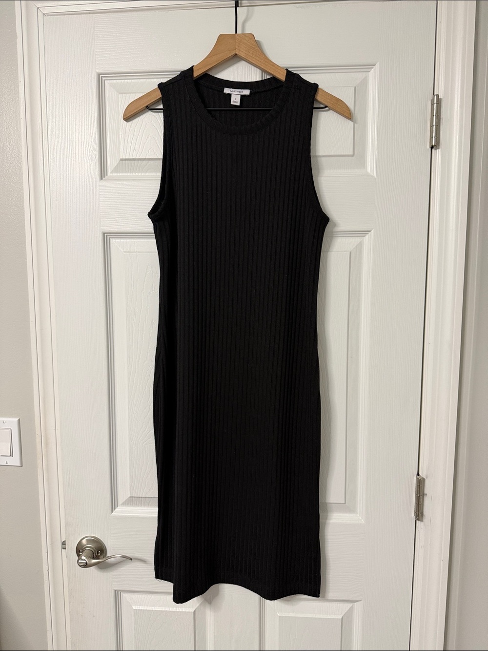 Nine West Black Ribbed Sleeveless Midi Dress